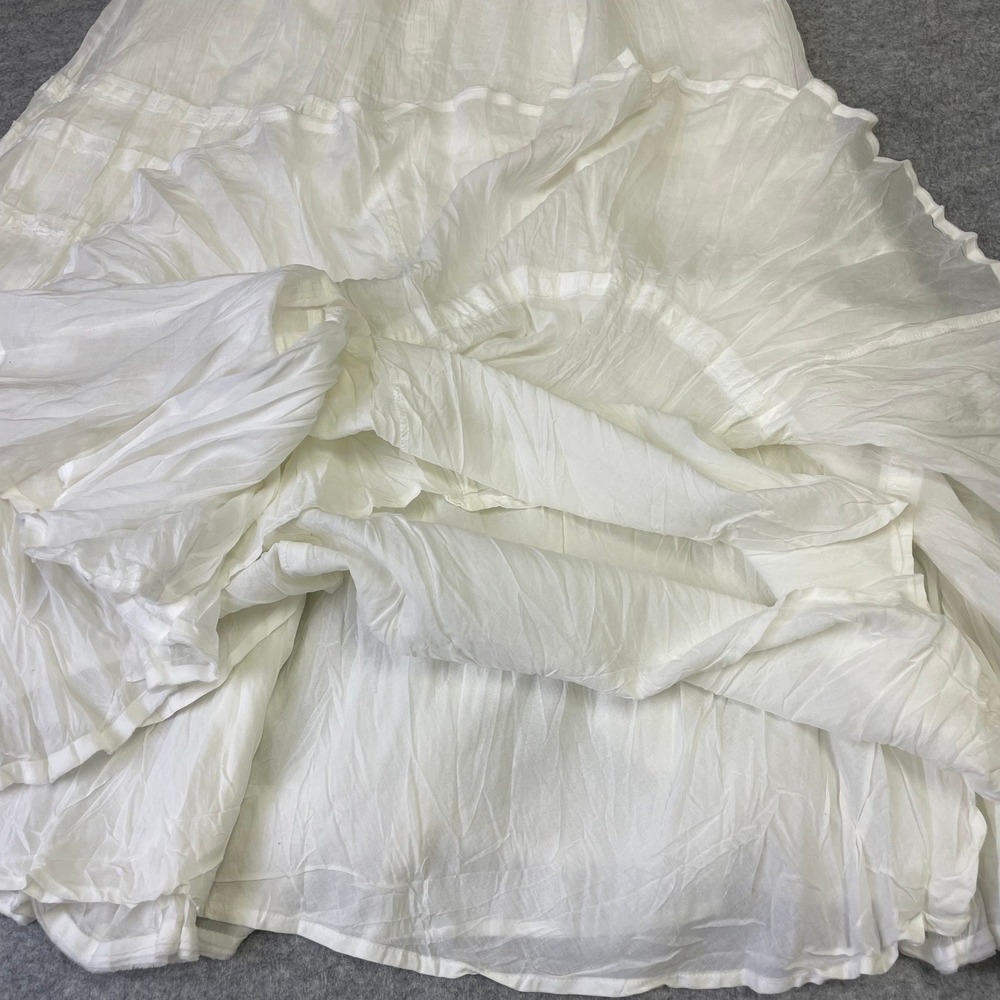 Lauren Ralph Lauren White Crinkled Cotton Skirt Flowy Midi Length Size 12 Boho - Picture 8 of 14